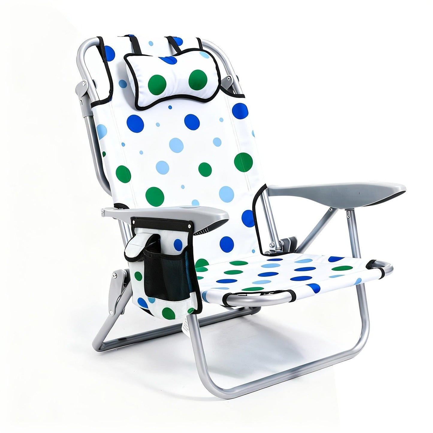 Folding Beach Chair Lay Flat Camping Chair for Adults 4 Position Adjustable Backpack Chair with Cup Holder Towel Bar Cooler Pouch Lightweight Portable Outdoor Lounge Chair