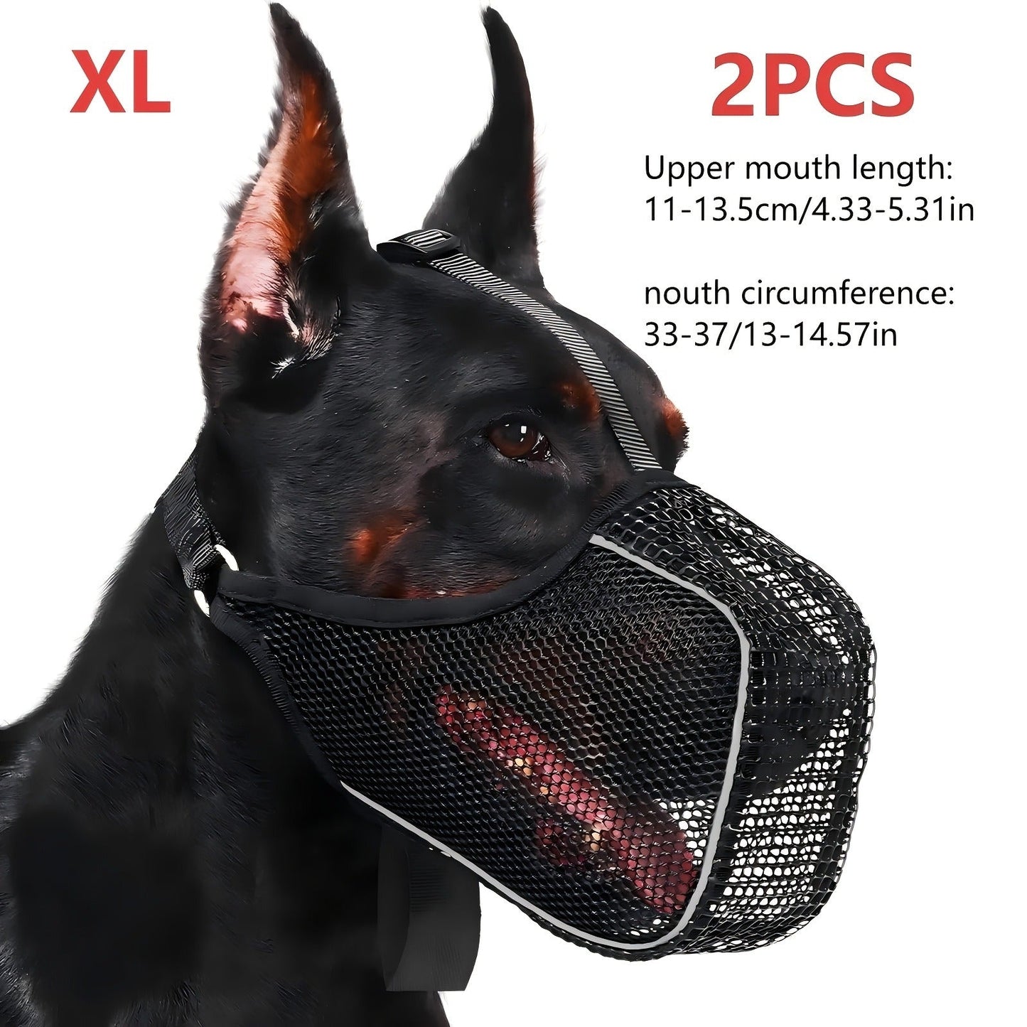 Dog Muzzle Reflective Mesh 2 Pack Anti-Bite Full Coverage with Adjustable Straps, Soft Breathable Polyester Dog Mask for Grooming Vet Visits Walking, Sizes M L XL XXL, Black