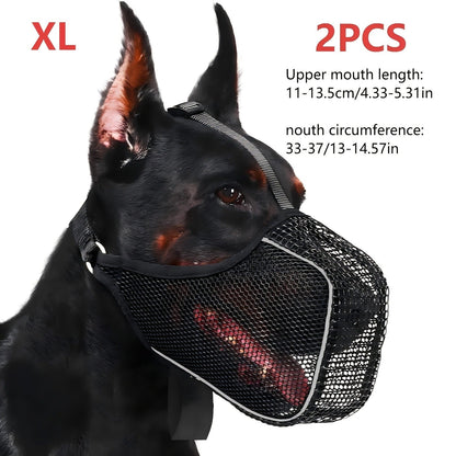 Dog Muzzle Reflective Mesh 2 Pack Anti-Bite Full Coverage with Adjustable Straps, Soft Breathable Polyester Dog Mask for Grooming Vet Visits Walking, Sizes M L XL XXL, Black
