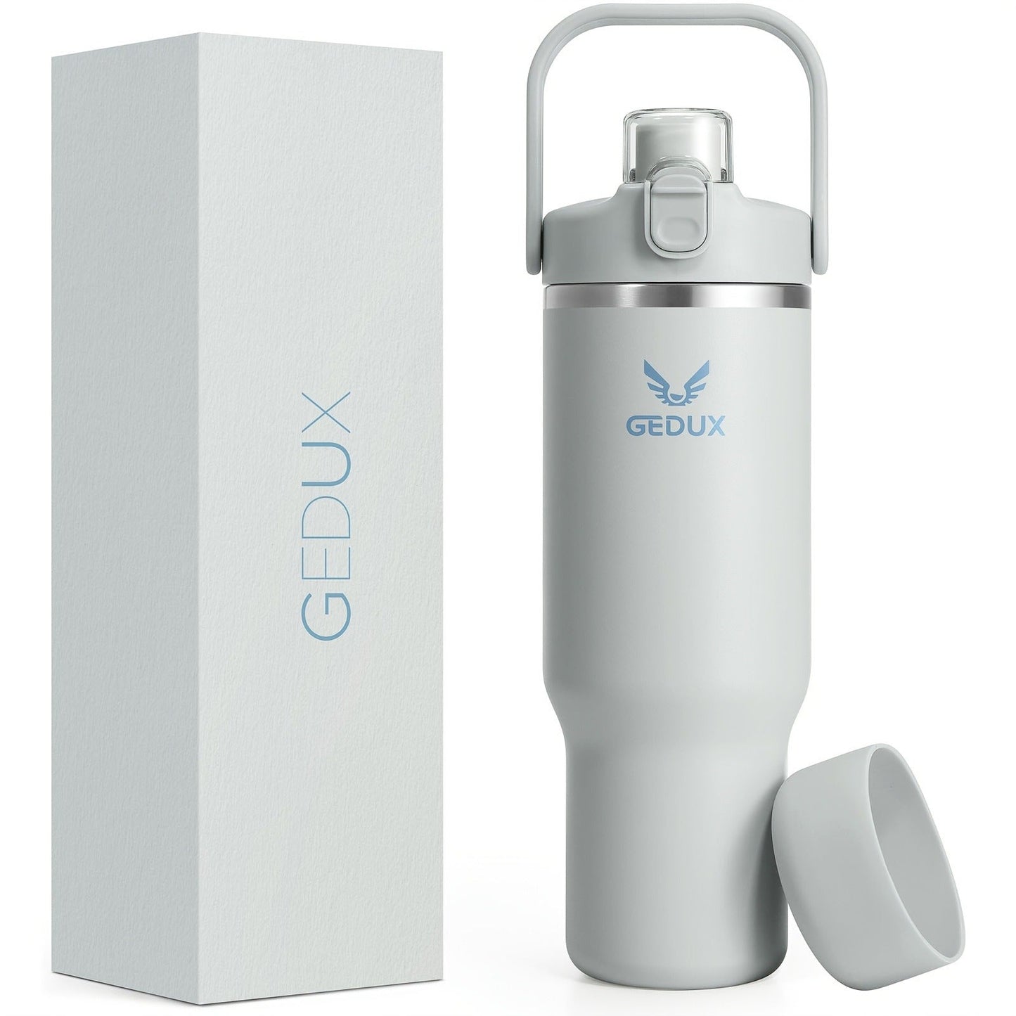 Vacuum Insulated Tumbler 32oz Stainless Steel with Handle Straw 2-in-1 Lid Chug Straw Lid Silicone Boot Matte Finish Keeps Drinks Cold Hot for Travel Gym Outdoor