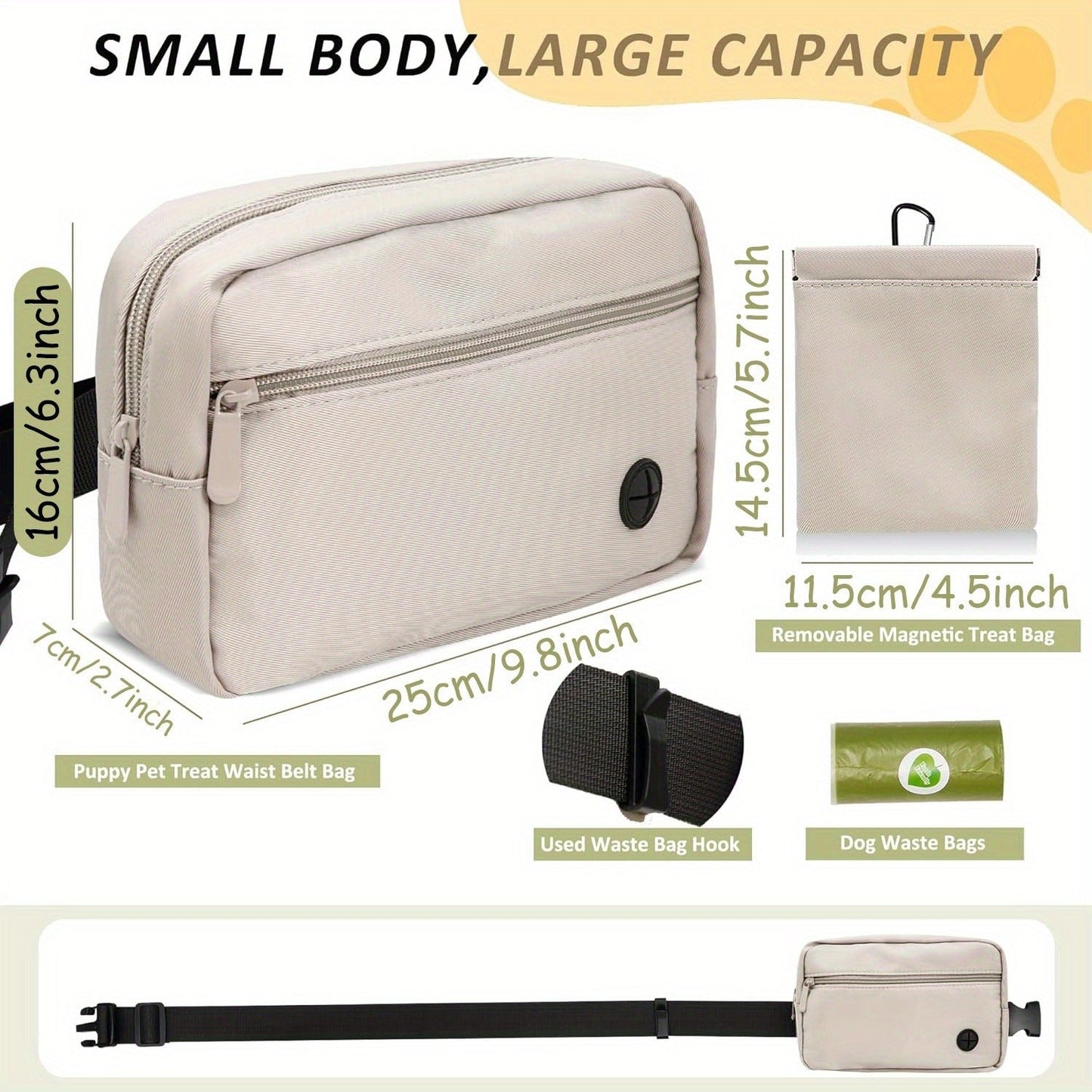 Dog Treat Pouch for Training - Waist Belt Bag with Poop Bag Dispenser, Detachable Treat Bag & Carabiner - Dog Walking Bag for Puppy Training Rewards, Fits Phone, Keys & Water Bottle