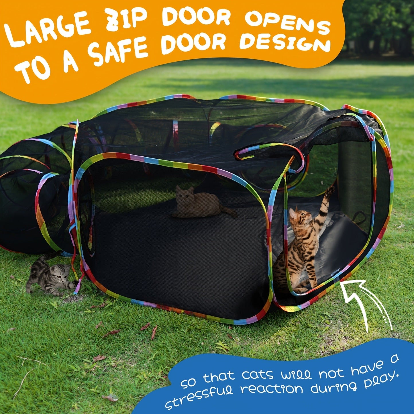 Outdoor Cat Enclosure with Play Tunnel - Portable Catio Tent & Cat Playpen for Indoor Cats, Cage-Free Outside Cat Run with Enclosed Tunnel, Safe Outdoor Exercise Space for Cats & Small Animals