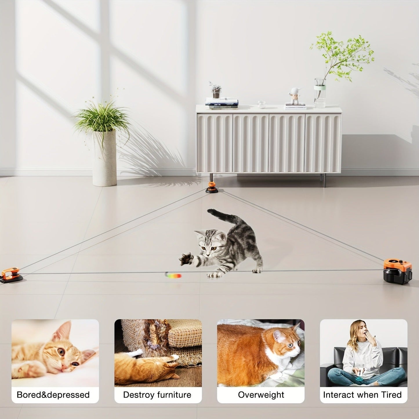 Interactive Cat Toy Auto & Remote Control - Electric Feather Mouse Lure Coursing Machine with DIY Track, Mouse Sounds, Auto Timer, Boredom Buster for Indoor Cats Kittens, 2 Speed Modes