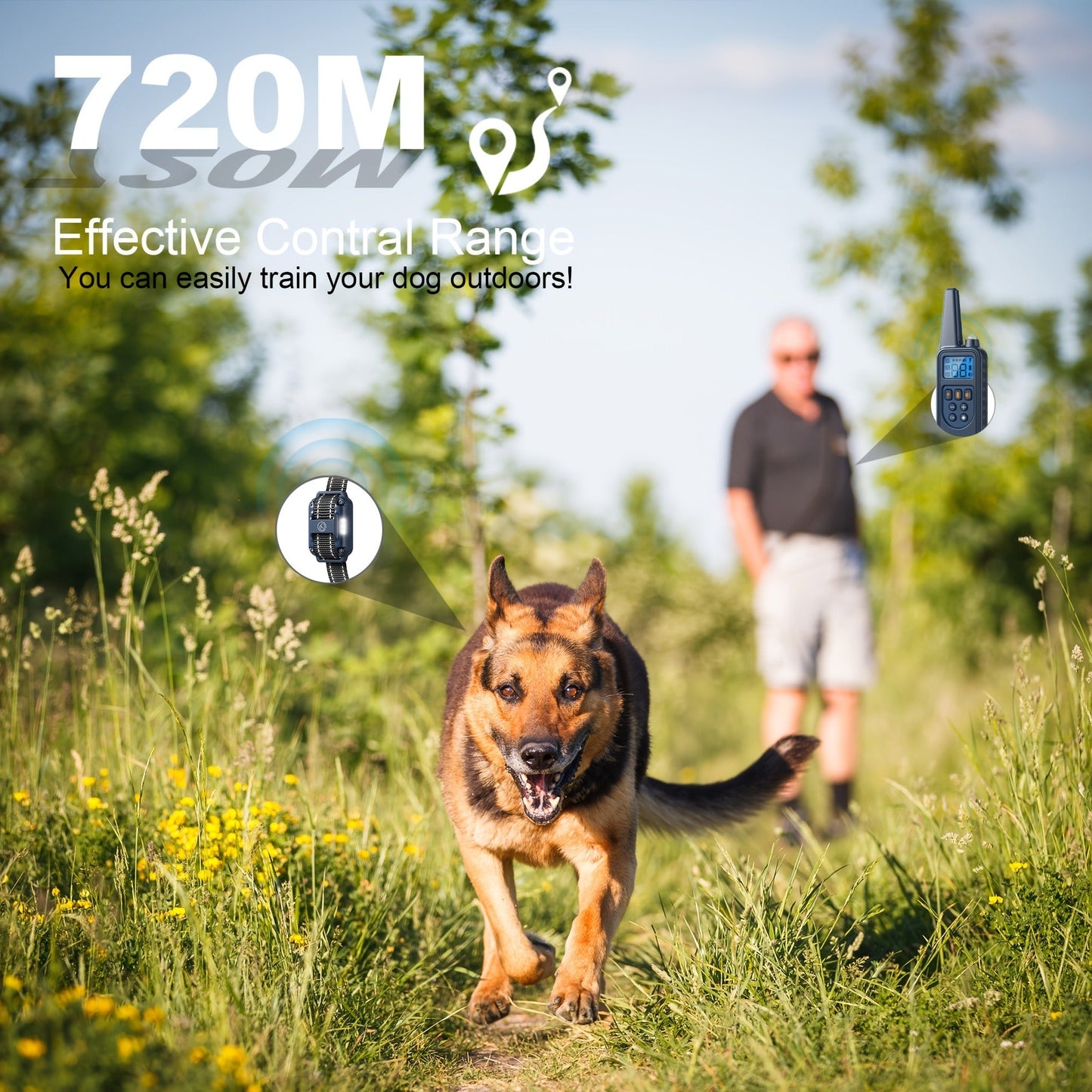 Dog Training Collar with Remote – LED Light, Beep, Vibration & Safe Shock Modes | Waterproof E-Collar for 1, 2 or 3 Dogs | Adjustable Range Remote Dog Trainer (Black & Blue)