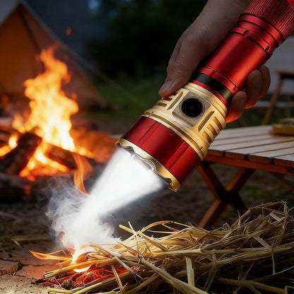 Tactical Flashlight with Fire Starter - Fresnel Lens Igniter, 3000 Lumen LED, 21700 Rechargeable Battery, Zoomable Aluminum Torch for Camping, Hiking, Emergency & Outdoor Survival