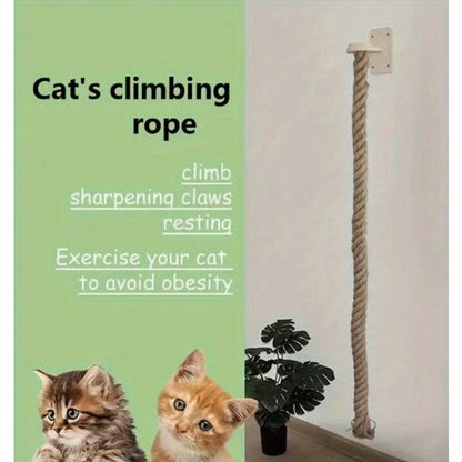 Wall-Mounted Cat Scratching Post with Climbing Rope Jute Rope Jump Platform Resting Perch Large Ladder Cat Tree Activity Center Space-Saving 1.5M 60in