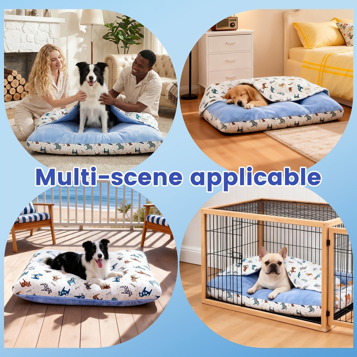 Breathable Washable Dog Bed Mattress – All-Season Pet Mat with Removable Cover & Non-Slip Bottom for Small, Medium & Large Dogs | Cute Animal Patterns