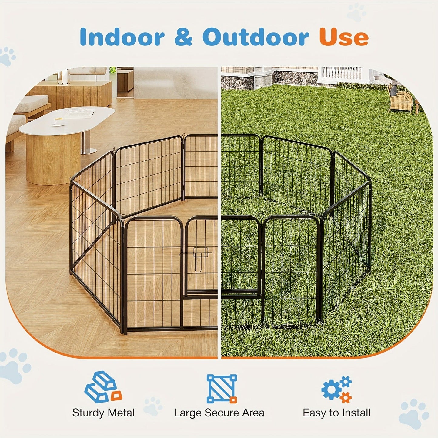 Pet Playpen Exercise Pen for Dogs 8 or 16 Panel Modular Indoor Outdoor Dog Fence - 24 32 40 Inch Height Options for Small Medium Large Dogs & Puppies Sturdy Portable Enclosure