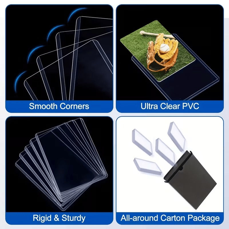 Card Protector Sleeves Top Loading PVC 50 or 100 Pack Waterproof Scratch Bend Moisture Resistant Durable Card Sleeves for TCG Gaming Baseball Football Sports Cards Star Photo Cards Storage and Organization