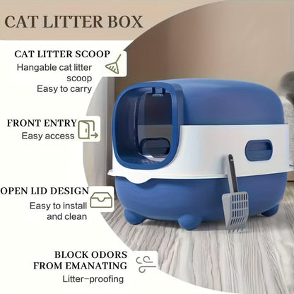 Enclosed Cat Litter Box with Odor Control - Foldable Top Entry Design, Splash-Proof Walls, Compact Size for Small Spaces, Suitable for Kittens and Adult Cats