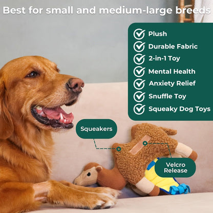 Squeaky Plush Dog Toy - Durable Camel Design Chew Toy for Aggressive Chewers, Washable Calming Interactive Plush Toy for Small Medium Large Dogs & Cats, Anxiety Relief Pet Toy