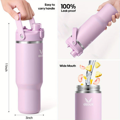 Stainless Steel Tumbler with Handle and Straw Vacuum Insulated Water Bottle 2-in-1 Lid Chug Lid Straw Lid Silicone Boot Matte Finish Gift for Women Men Christmas