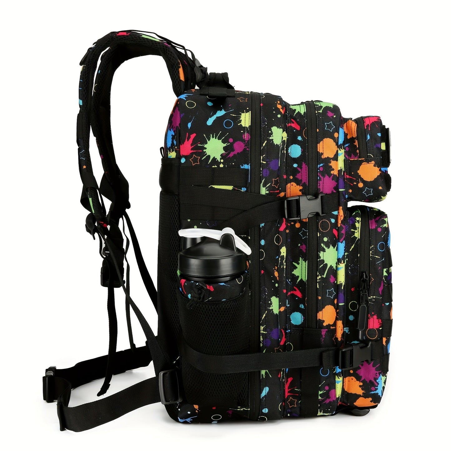 Large Hiking Backpack 45L Fluorescent Tie Dye – Lightweight Daypack for Camping, Travel, Cycling, Fitness & School, Colorful Outdoor Sports Rucksack, Birthday & Christmas Gift Idea