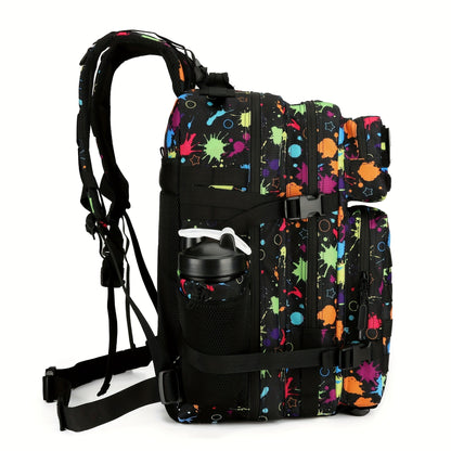 Large Hiking Backpack 45L Fluorescent Tie Dye – Lightweight Daypack for Camping, Travel, Cycling, Fitness & School, Colorful Outdoor Sports Rucksack, Birthday & Christmas Gift Idea