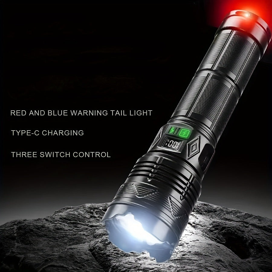Survival Flashlight with Fire Starter Fresnel Lens 26650 Lithium Battery High Lumen for Wilderness Camping Hunting Fishing Emergency