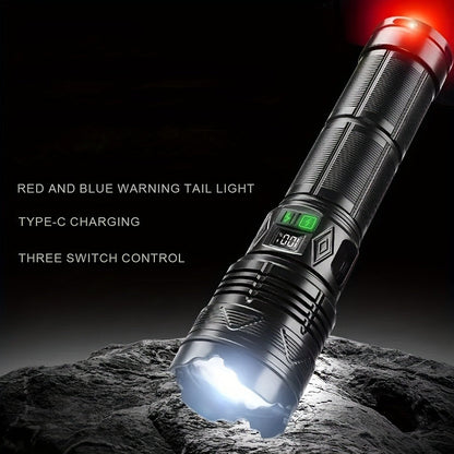 Survival Flashlight with Fire Starter Fresnel Lens 26650 Lithium Battery High Lumen for Wilderness Camping Hunting Fishing Emergency