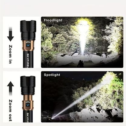 High Lumen LED Flashlight Zoomable 4 Modes Rechargeable Cycling Light for Camping Outdoor Household Use