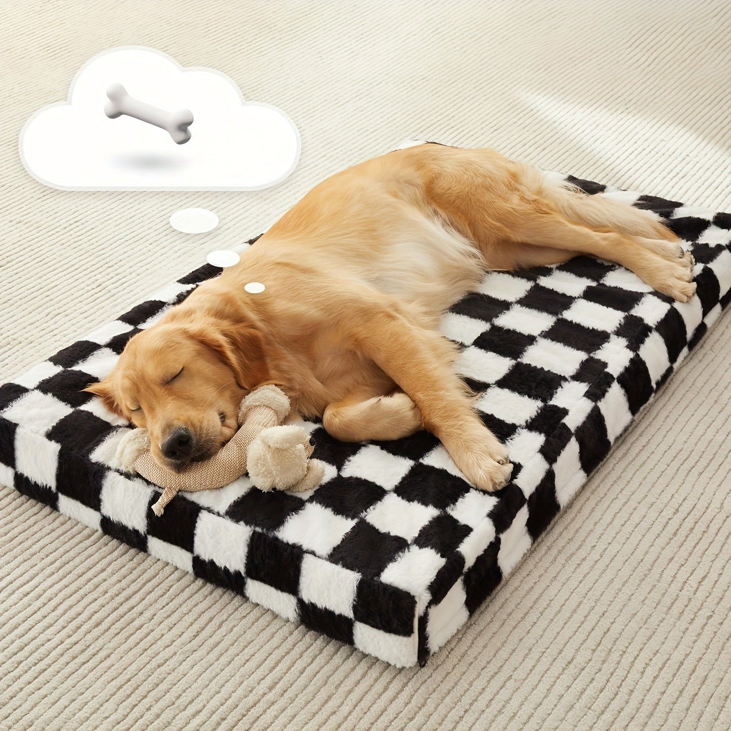 Orthopedic Dog Bed with Removable Washable Cover – Non-Slip Bottom, Black & White Plaid, Soft Memory Foam Dog Sofa Bed for Small Medium Large Dogs, S M L XL XXL Sizes