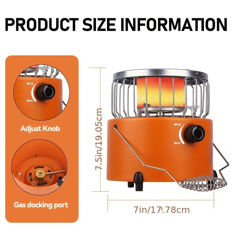 Portable Propane Camping Stove 9000 BTU – 2-in-1 Indoor & Outdoor Gas Heater for Camping, Cooking & Emergency Preparedness, Adjustable Flame, Stainless Steel, Compact 10.7x7 Inch with Gas Hose & MAPP Converter (Yellow)