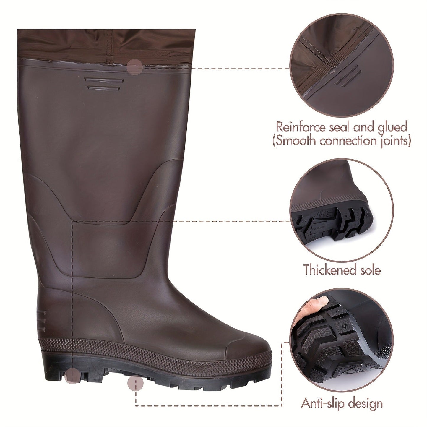 Fishing Waders with Boots for Men & Women – 3-Ply Nylon Lightweight Breathable Wading Pants with PVC Lining, Anti-Slip Sole & Pockets – Camo & Brown, US Size 8–14 for Hunting & Outdoor