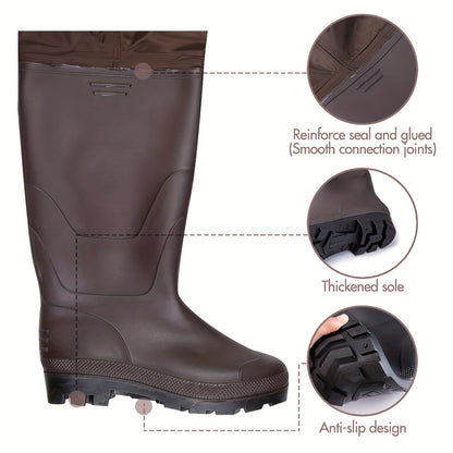Fishing Waders with Boots for Men & Women – 3-Ply Nylon Lightweight Breathable Wading Pants with PVC Lining, Anti-Slip Sole & Pockets – Camo & Brown, US Size 8–14 for Hunting & Outdoor