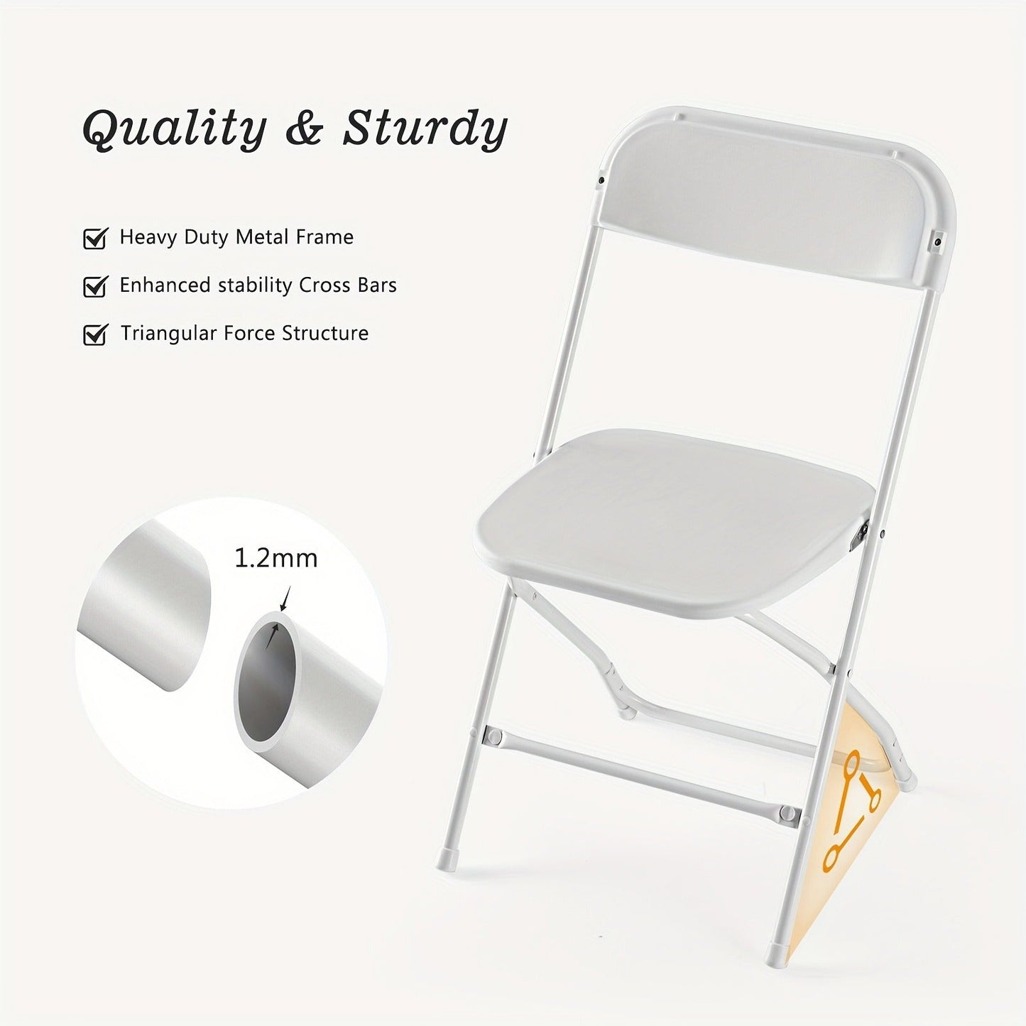 Commercial Folding Chairs Stackable – 350lb Heavy Duty Steel Frame, Weather Resistant Plastic, Indoor & Outdoor Event Seating – White or Black, 4 to 20 Pack for Weddings & Parties
