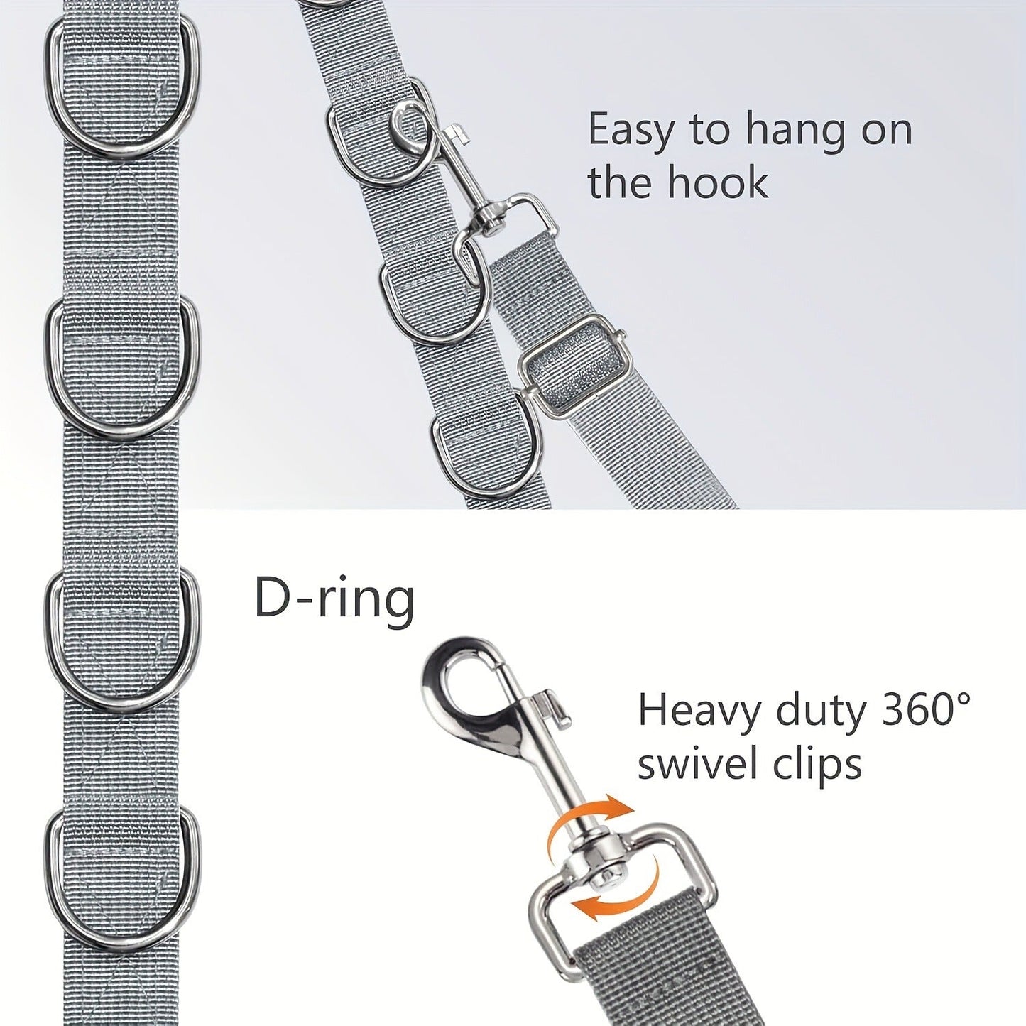Dog Grooming Traction Rope Set 3pcs – Adjustable Restraint Loop with Rings, No Battery Needed, Pet Bathing & Styling Restraint Accessories for Professional Groomer Assistant Kit, Grey