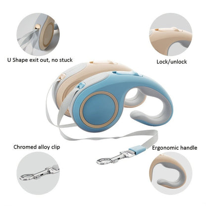Retractable Dog Leash 16Ft – 360° Tangle-Free with One-Key Lock & Ergonomic C-Shaped Handle | M & L | 3 Colors
