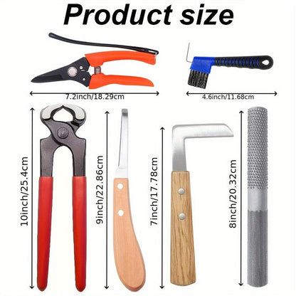 Hoof Trimming Kit 9-Piece Professional Farrier Tools – 10" Carbon Steel Hoof Nippers, Shears, Nail Clipper, Mini Rasp & Hoof Knife for Horse & Goat | Complete Hoof Care Set with Storage Bag