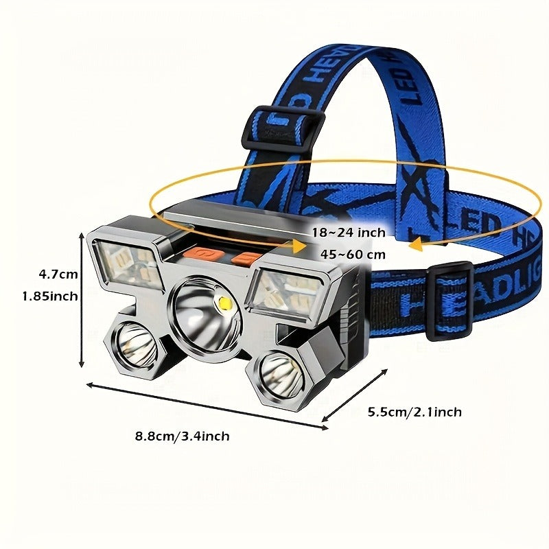 USB Rechargeable Headlamp 2 Pack 5 LED 4 Modes IP44 Waterproof Head Torch for Outdoor Fishing Camping Emergency