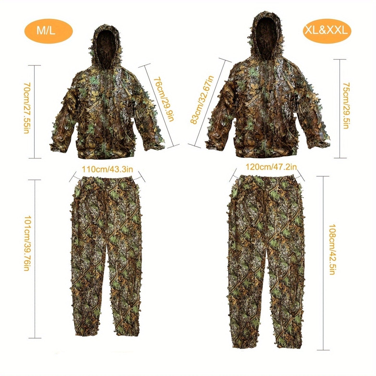 3D Leaf Ghillie Suit Lightweight Camouflage Hunting Suit for Men Women - Full Body Camo Outfit for Wildlife Photography, Birdwatching, Airsoft, Spring Summer Autumn Outdoor Training