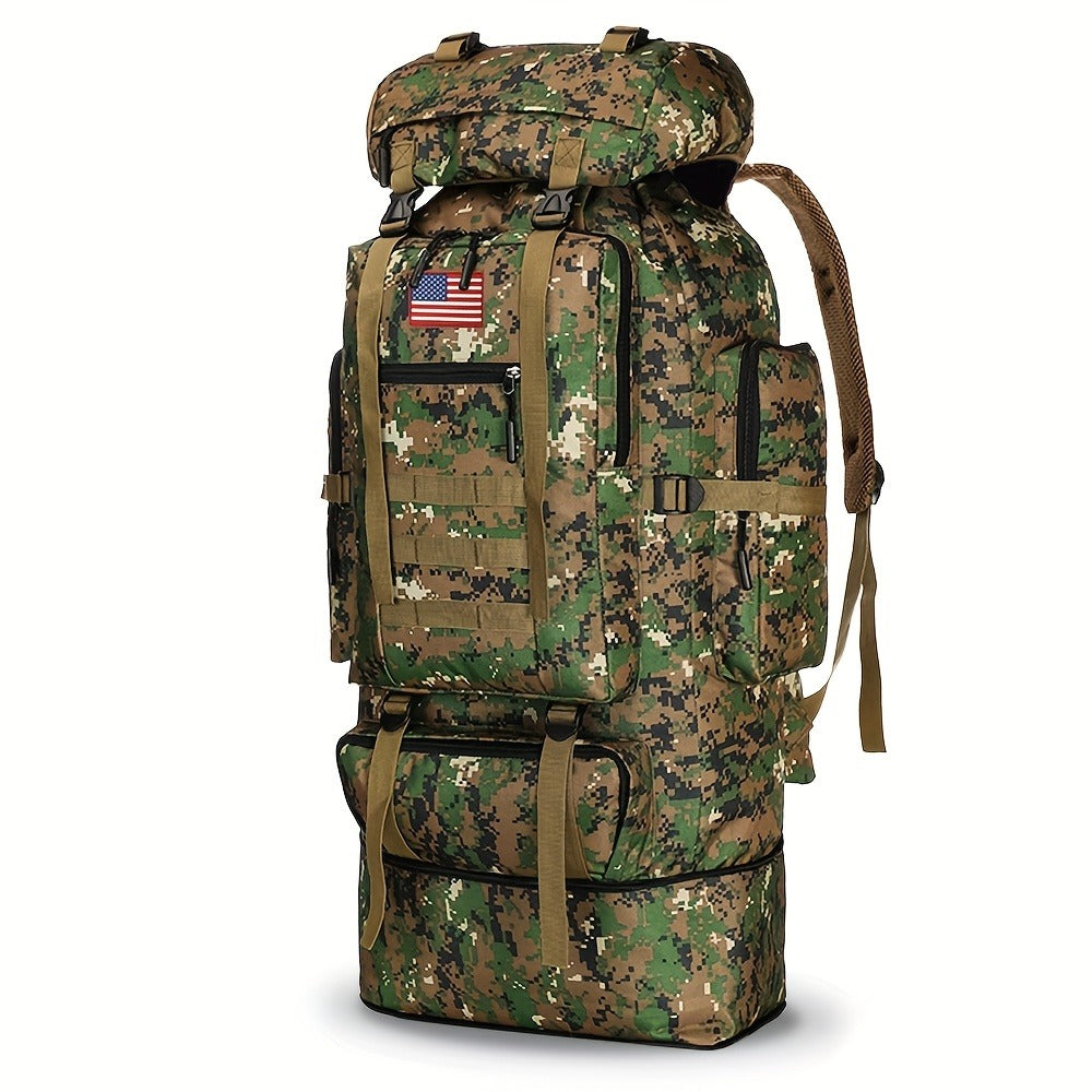 Tactical Backpack 100L Large Capacity Hiking Backpack Multiple Compartments Heavy Duty Ergonomic Straps for Camping Travel Trekking Backpacking Outdoor Adventures Jungle Green Black Army Green Gray Desert