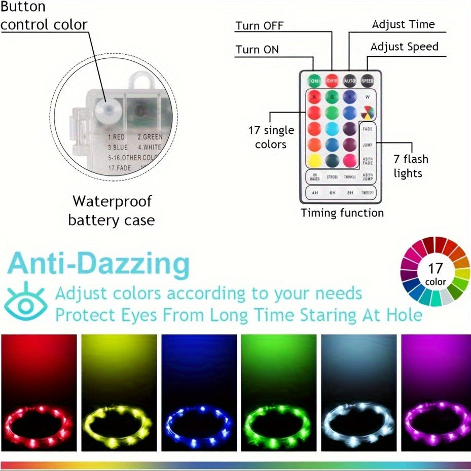 Cornhole Lights LED Ring & Board Edge Lights 17 Colors 7 Modes with Remote Control for Standard Cornhole Board 4ft x 2ft Night Games Backyard Party Tailgate Outdoor Fun Battery Powered