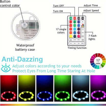Cornhole Lights LED Ring & Board Edge Lights 17 Colors 7 Modes with Remote Control for Standard Cornhole Board 4ft x 2ft Night Games Backyard Party Tailgate Outdoor Fun Battery Powered