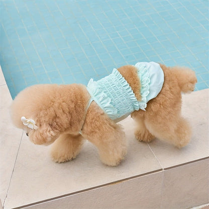 Dog Swimsuit Sky Blue Jumpsuit with Swim Cap – Pet Beach Vacation Outfit Bikini Vest for Dogs & Cats, Summer Swimming Costume, Sizes XS to XL for Small Medium Large Pets