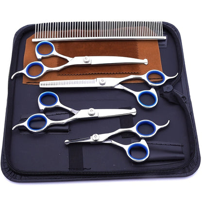 Dog Grooming Scissors Set 6-in-1 Titanium Coated Stainless Steel Pet Shears Safety Round Tip for Dogs Cats Universal Hand Orientation Professional