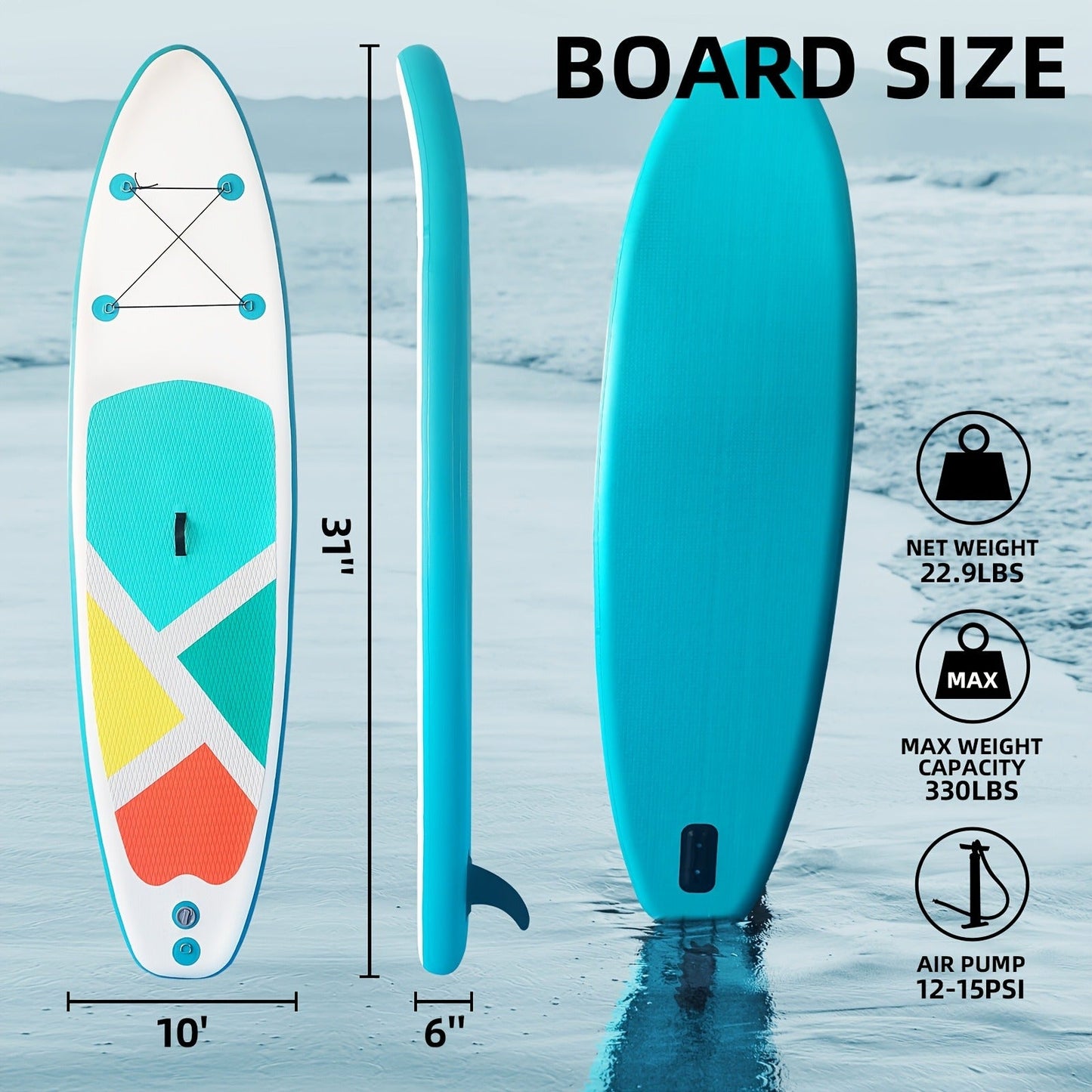 Inflatable Stand Up Paddle Board SUP Yoga Board 124'' x 31'' Wide Stance Non-Slip Deck with Paddle Pump Leash Carry Bag for Teens Adults Beginners