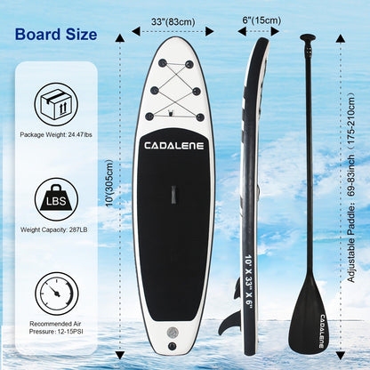 Double-Layer PVC SUP Board 10ft x 33'' Drop-Stitch Inflatable Paddle Board 12-15PSI EVA Deck 3 Fins Full Accessories Kit for Yoga Fishing Surfing Adults