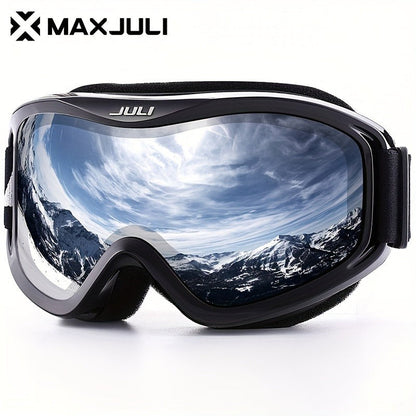 OTG Ski Goggles Double Layer Lens VLT12% – Over-the-Glasses Snow Goggles for Men, Women & Teens, Anti-Fog UV Protection for Alpine Skiing, Snowboarding, Skating & Snowmobile, Black/Silver