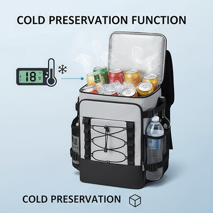 Insulated Cooler Backpack Leakproof Thermal Lunch Bag, Large Capacity Waterproof Cooling Rucksack for Camping, Hiking, Picnic & Beach, Foldable Soft Cooler Bag for Men & Women, Black & Grey