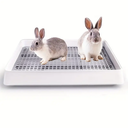 Rabbit Litter Box Large Corner Pet Toilet with Odor Control | Sturdy Easy-Clean Plastic Urine Tray for Rabbits Guinea Pigs & Small Animals | Indoor Cage Accessory | Grey White Small Animal Potty Trainer