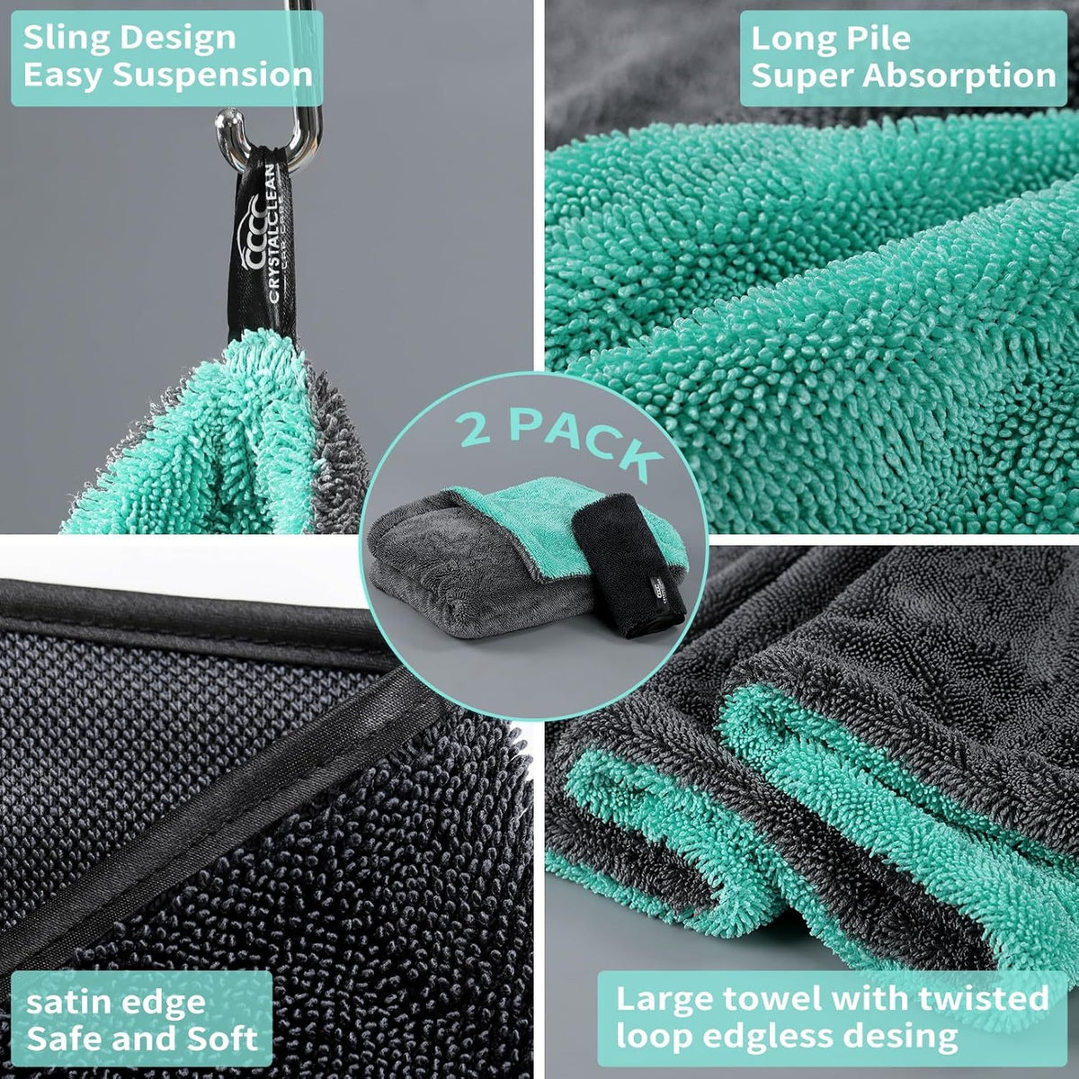 Extra Large Pack of 2 Double Twisted Loop Quick-Drying Towel | 24X36 Inches 1400GSM And 12X12 Inches | High Absorbency | Leaving No Streaks | Designed for Car Detailing