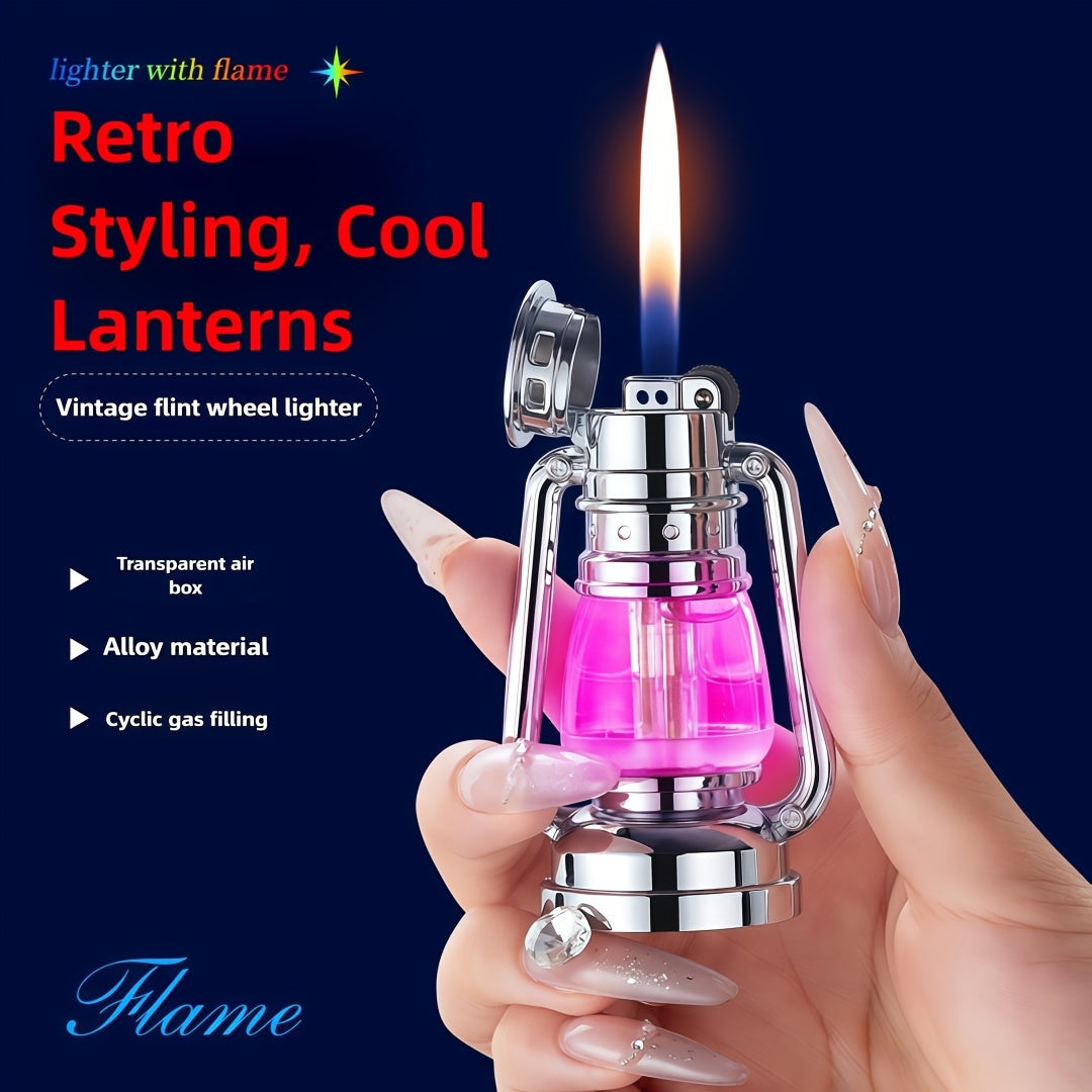 Metal Horse Lantern Lighter Cool Grinding Wheel Design - Refillable Adjustable Flame Windproof Lighter, Creative Mood Light Novelty Lighter Gift Boxed for Camping Outdoor Use, No Fuel Included