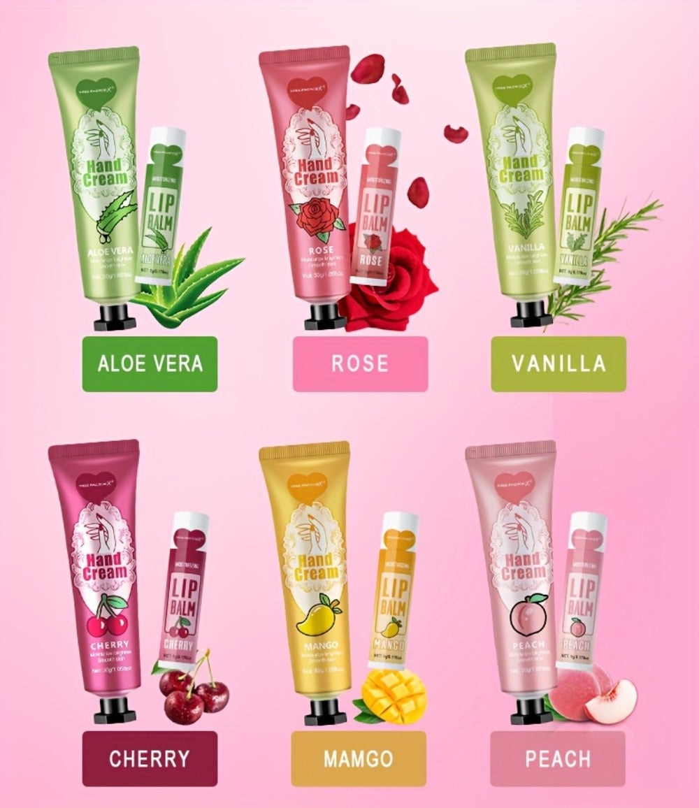 Shea Butter Hand Cream and Lip Balm Gift Set - Deep Moisturizing Skincare Bundle for Dry Cracked Skin, Vitamin E Natural Body Care Kit, Birthday & Holiday Gift for Women