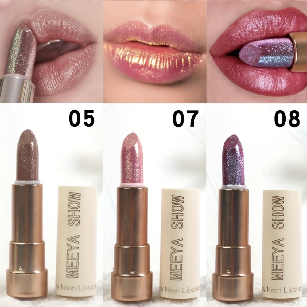 Glitter Shimmer Lipstick Set 3Pcs Pearlescent Pinkish Golden Creamy Glossy Sparkle Lip Gloss Lip Makeup for Party Stage Cosplay Festival Valentine's Day Gift for Women