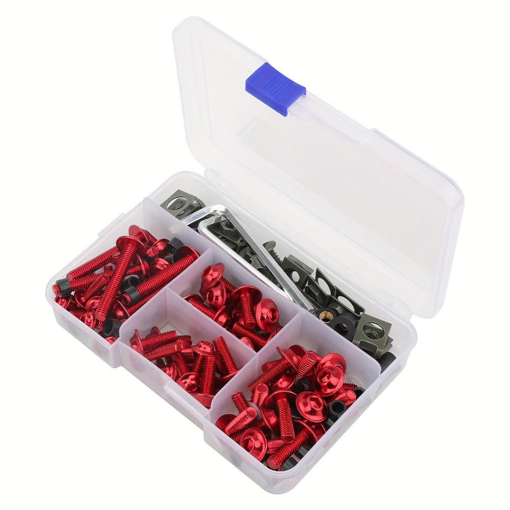 Motorcycle Fairing Bolt Kit 177-Piece CNC Anodized Aluminum Screws for Fairings Windshield Fuel Tank Body Panels - Universal Fit Red Blue Black