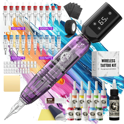 WORMHOLE Professional Wireless Tattoo Pen Kit – All-in-One Beginner & Artist Set with 8000RPM Quiet Motor, 1200mAh Battery, Digital Display, Cartridge Needles, Inks & Practice Skin