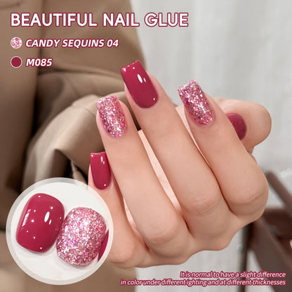 Glitter Gel Nail Polish Set 2pcs – Candy Holographic Sequin Nude Pink Sparkling Semi Permanent Soak Off UV LED Nail Art Varnish Manicure Kit for Women