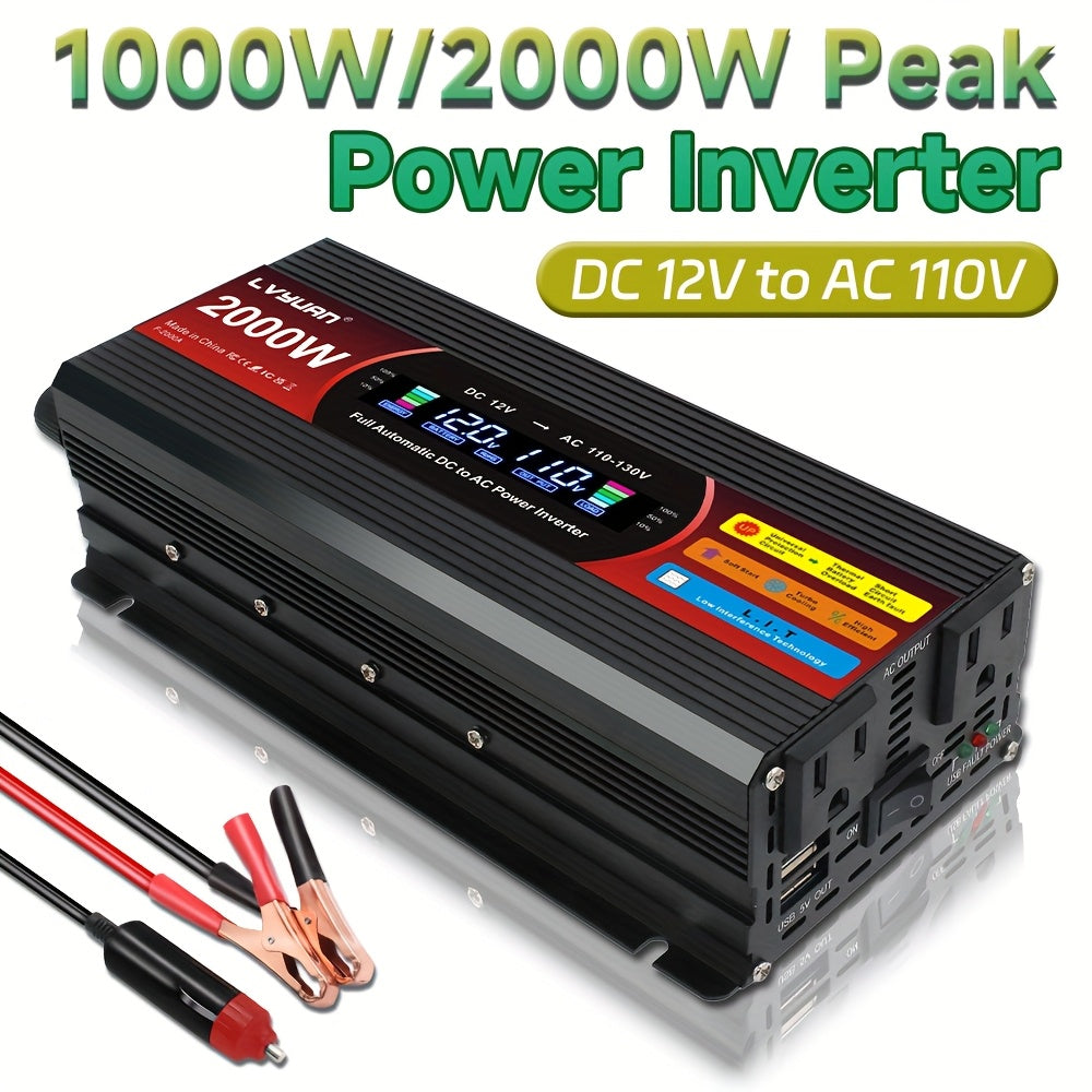 Car Power Inverter 200W / 1000W / 3000W - DC 12V to 110V AC Converter with LCD Display, Dual AC Outlets & Dual USB | For Car, Truck, Boat & Home
