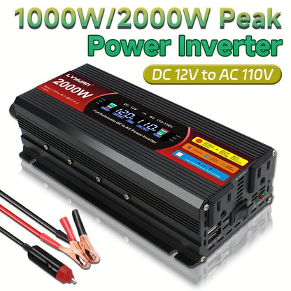 Car Power Inverter 200W / 1000W / 3000W - DC 12V to 110V AC Converter with LCD Display, Dual AC Outlets & Dual USB | For Car, Truck, Boat & Home